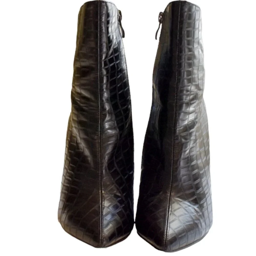 Nasty Gal Faux Black Patent Leather Croc  Ankle Boots